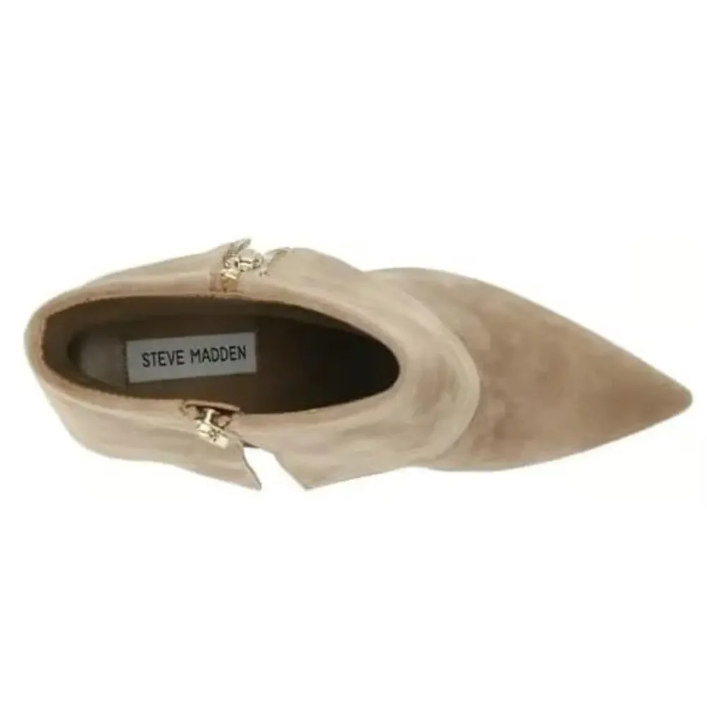 Steve Madden Renee Suede Foldover Pointed Toe Stiletto Booties | 9, Tan NEW - Picture 4 of 4